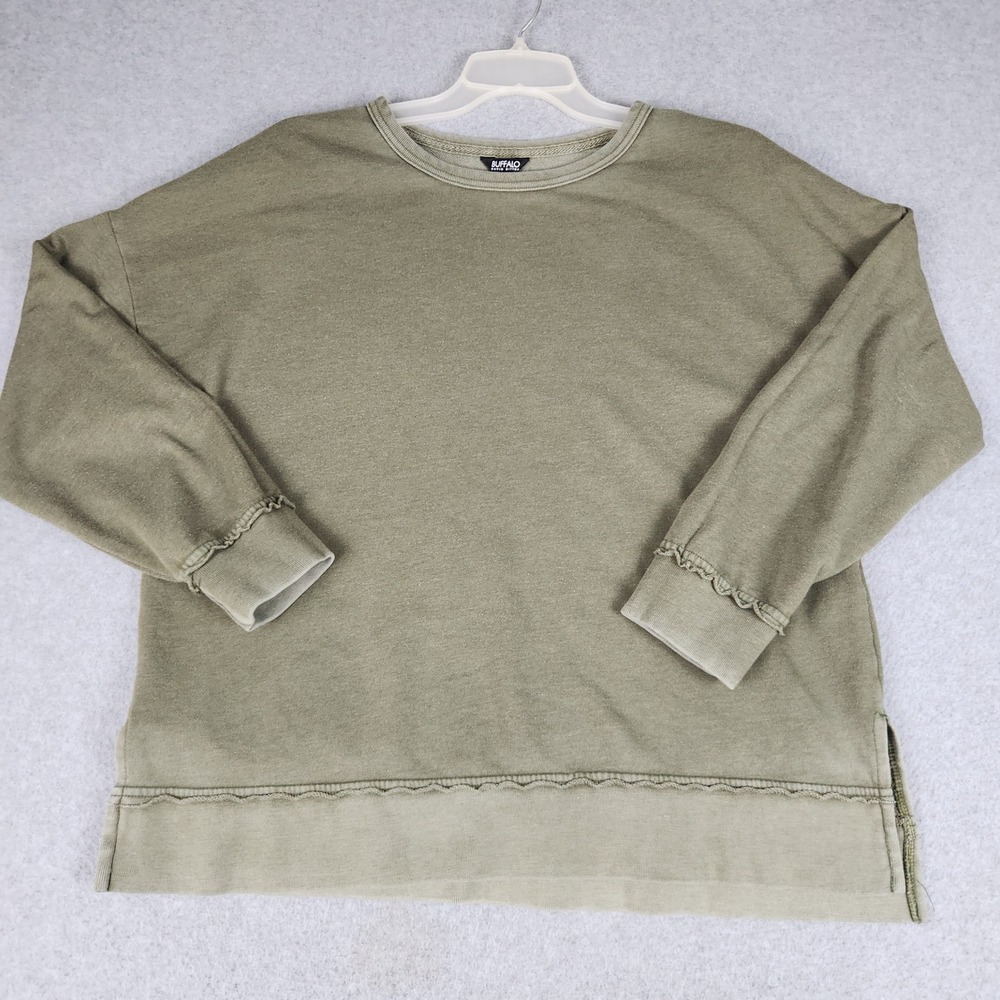 Buffalo David Bitton Sweatshirt Womens Large Olive Green Relaxed Fit Long Sleeve